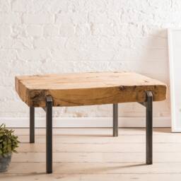 Pinch Coffee Table With Reclaimed Oak Slab Plank Top & Metal Frame. Industrial Design Thick Rustic Finish Wood Top. Hand Made Any Size