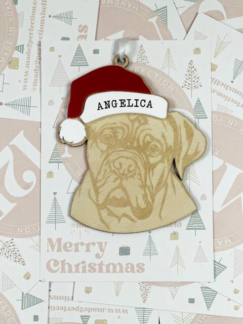 Personalised Pet Christmas Bauble/Ornament With Name - Dog Dogue De Bordeaux Cane Corso French Mastiff 065 Bauble - Decor - image 1
