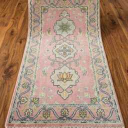 Hand Knotted Wool Runner Rug, Traditional Turkish Carpet, Soft Dusty Pink/Blush, Home Decor - thumbnail 3