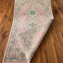 Hand Knotted Wool Runner Rug, Traditional Turkish Carpet, Soft Dusty Pink/Blush, Home Decor - thumbnail 2