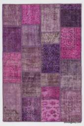 4' X 6' Pink, Lilac, Lavender & Purple Patchwork Rug, Handmade From Overdyed Turkish Rugs
