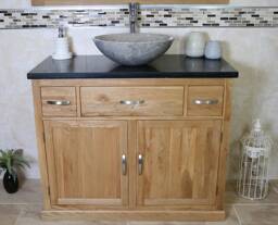 Bathroom Vanity Unit Oak Cabinet Wash Stand Black Quartz Marble Stone Basin 1161Bqsbc