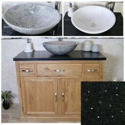 Bathroom Vanity Unit Oak Cabinet Wash Stand Black Quartz Marble Stone Basin 1161Bqsbc - thumbnail 2