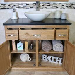 Bathroom Vanity Unit Oak Cabinet Wash Stand Black Quartz Marble Stone Basin 1161Bqsbc - thumbnail 3