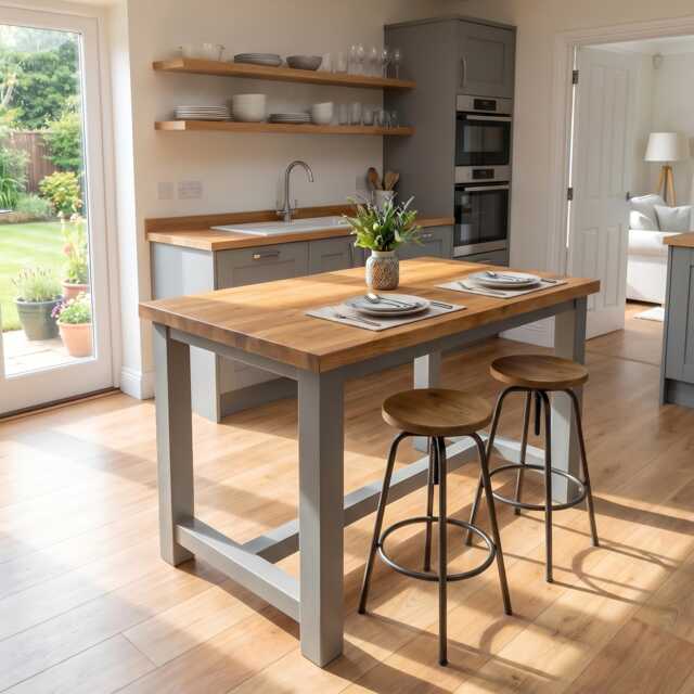 Huxley Solid Oak Top Kitchen Island/Breakfast Bar Grey Painted - image 1