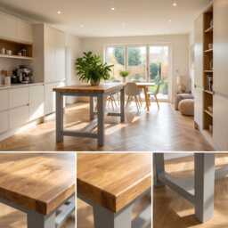 Huxley Solid Oak Top Kitchen Island/Breakfast Bar Grey Painted - thumbnail 3