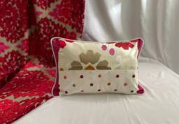 Embroidered Cotton Linen Pillow Cover Jab Soleil Blue, Pink Mauve - 12/18 - thumbnail 1