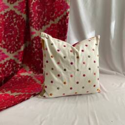 Embroidered Cotton Linen Pillow Cover Jab Soleil Blue, Pink Mauve - 12/18 - thumbnail 4