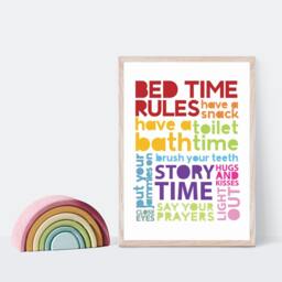 Girls Boys Nursery Prints, Bed Time Rules Print, Kids Routine Colourful Wall Art, Bedroom Decor, Rainbow Prints - thumbnail 2