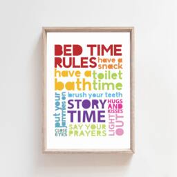 Girls Boys Nursery Prints, Bed Time Rules Print, Kids Routine Colourful Wall Art, Bedroom Decor, Rainbow Prints - thumbnail 1