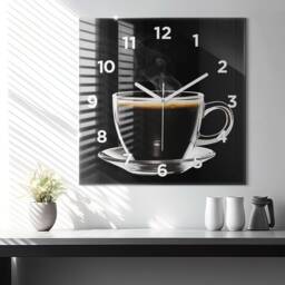 Black Coffee Glass Clock, Modern Wall Food Personalized Tempered Clock - thumbnail 3