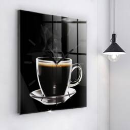 Black Coffee Glass Clock, Modern Wall Food Personalized Tempered Clock - thumbnail 2