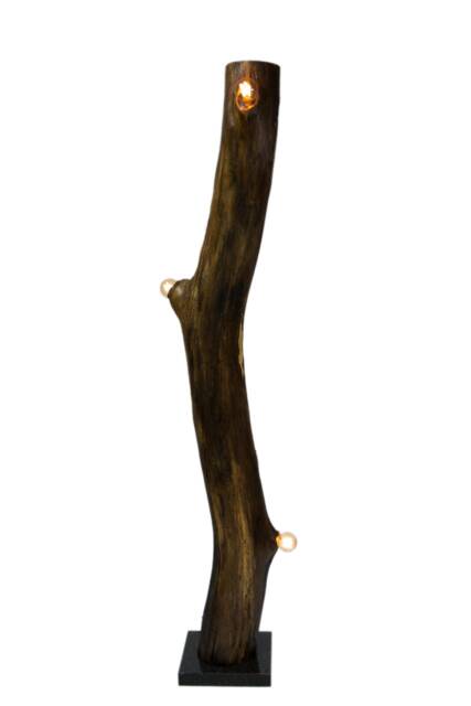 Rustic Log Wooden Floor Lamp, Edison Light Bulb, Oak Wood Stone Base, Reclaimed Wood, Old Branch - image 1