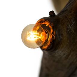 Rustic Log Wooden Floor Lamp, Edison Light Bulb, Oak Wood Stone Base, Reclaimed Wood, Old Branch - thumbnail 2