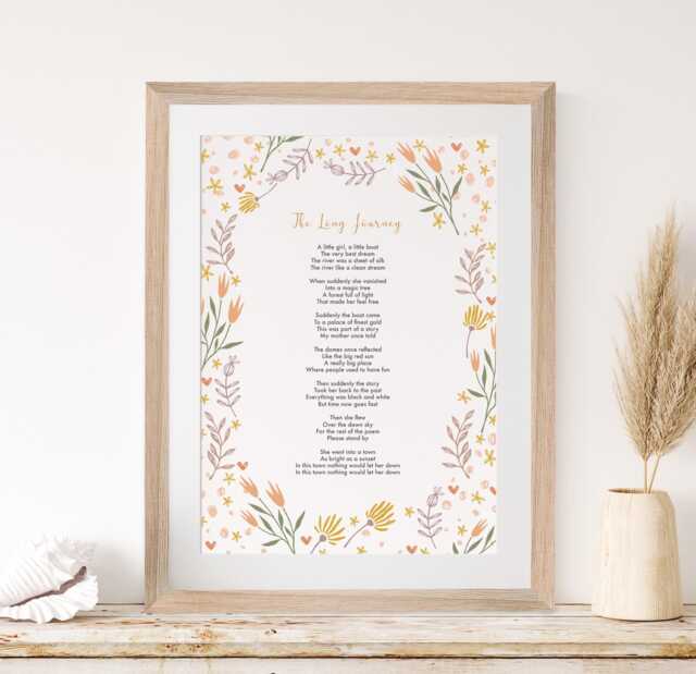 Floral Illustration Personalised Poem Print. Use Your Own Words. Anniversary Gift. Framed. Wall Decor. Handmade. Custom Made - image 1