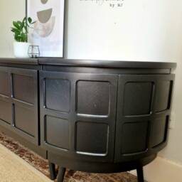 Long Curved Nathan Sideboard in Black With Black Wooden Tapered Legs - thumbnail 3