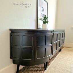 Long Curved Nathan Sideboard in Black With Black Wooden Tapered Legs - thumbnail 2