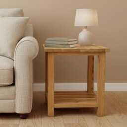 Solid Oak Side Table - Rustic Lamp With Shelf - Ready Assembled - thumbnail 4