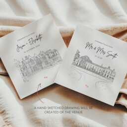 Custom Wedding Venue Sketch Card, Personalised Wedding, Hand Drawn Illustration, Bride & Groom Gift, Card For Couple, Newlyweds Keepsake - thumbnail 2