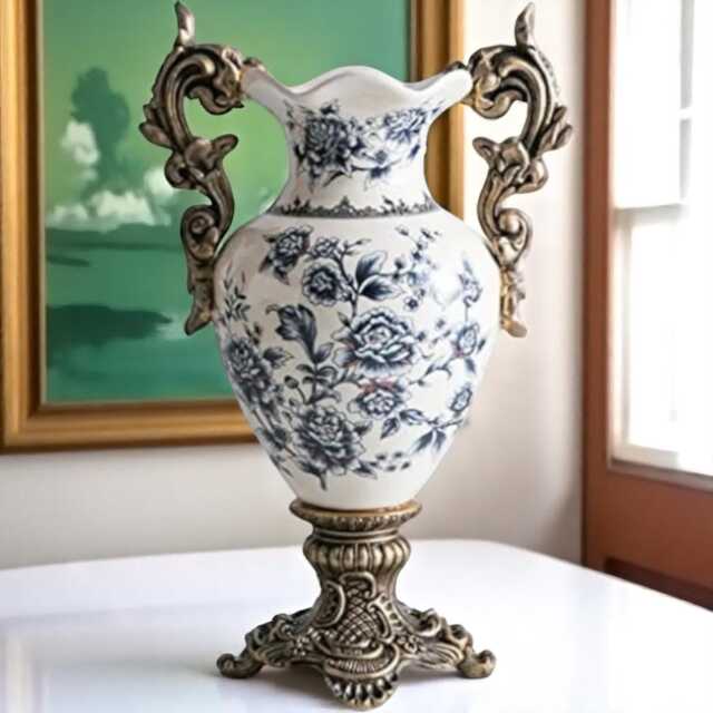Blue Floral Ceramic Vase Vintage European-style Urn, 17 - image 1