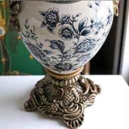 Blue Floral Ceramic Vase Vintage European-style Urn, 17 - thumbnail 2