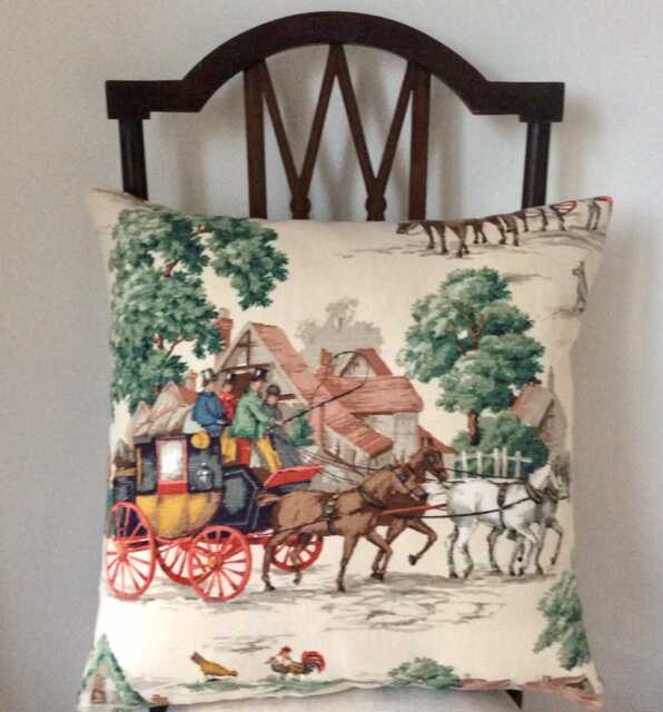 Sanderson Vintage Fabric Cushion Horse & Carriage Scene - image 1