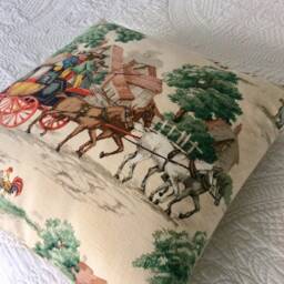 Sanderson Vintage Fabric Cushion Horse & Carriage Scene - thumbnail 3