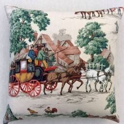 Sanderson Vintage Fabric Cushion Horse & Carriage Scene - thumbnail 2