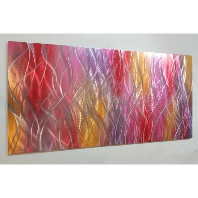 Abstract Metal Wall Art, Red Pink Purple Silver, - image 1