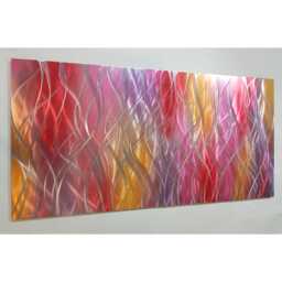 Abstract Metal Wall Art, Red Pink Purple Silver, - thumbnail 1