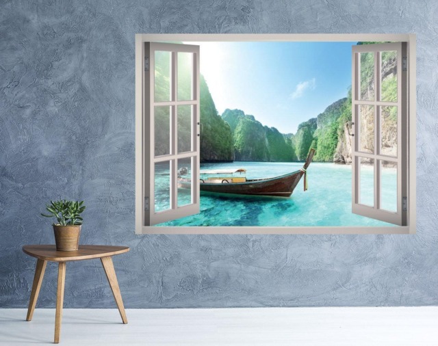 Bora Island Window 3D Wall Decal Art Removable Wallpaper Beach Landscape Mural Sticker Vinyl Home Decor - image 1