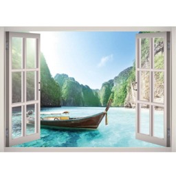Bora Island Window 3D Wall Decal Art Removable Wallpaper Beach Landscape Mural Sticker Vinyl Home Decor - thumbnail 2