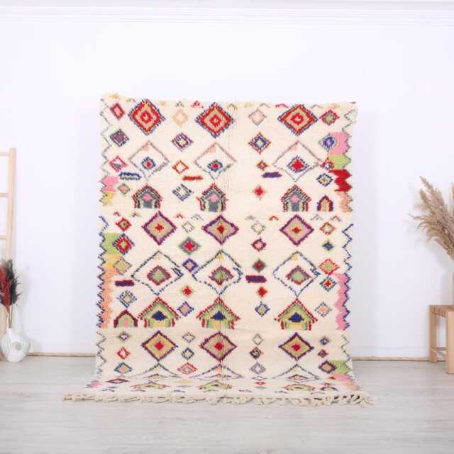 Moroccan Rug, Beni Ouarain 5x7 Ft, Fabulous White&red Carpet - image 1