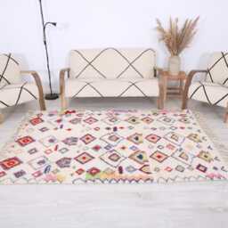 Moroccan Rug, Beni Ouarain 5x7 Ft, Fabulous White&red Carpet - thumbnail 2