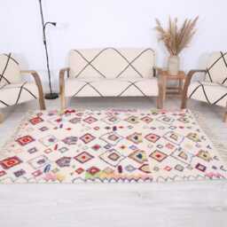 Moroccan Rug, Beni Ouarain 5x7 Ft, Fabulous White&red Carpet - thumbnail 4