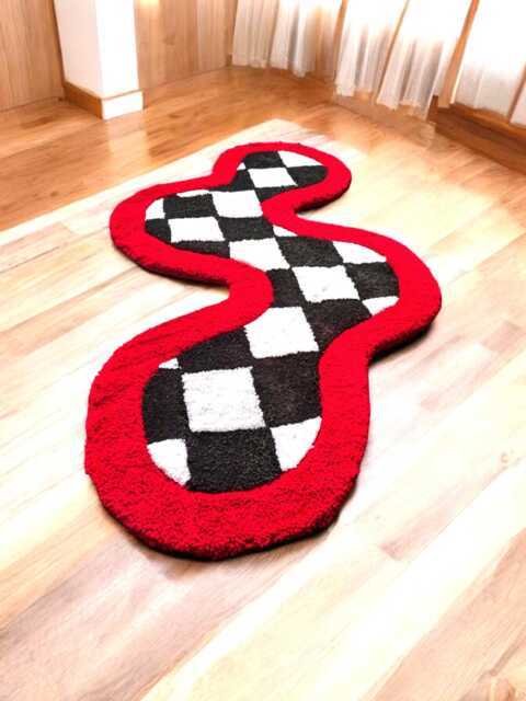 Red Check Carpet. Black & White Living Room Modern Bathroom Check Pattern Hallway Runner Christmas Gifts - image 1