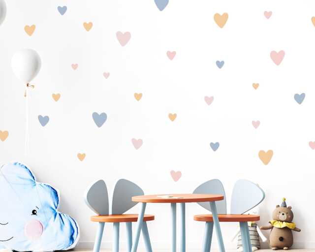 Pastel Heart Wall Decals Soft Blush, Blue, Peach Nursery Decor - 90 Pack - image 1