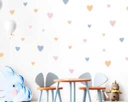 Pastel Heart Wall Decals Soft Blush, Blue, Peach Nursery Decor - 90 Pack