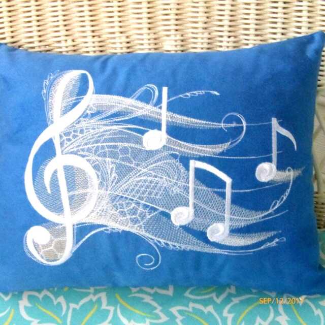 Blue Suede Embroidered Music Notes Pillow Cover - image 1