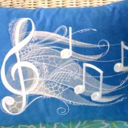 Blue Suede Embroidered Music Notes Pillow Cover - thumbnail 2
