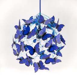 Blue Butterflies Chandelier, Fairy Lamp Art Fixture, Unique Home Lighting, Gift For Teenager - thumbnail 1