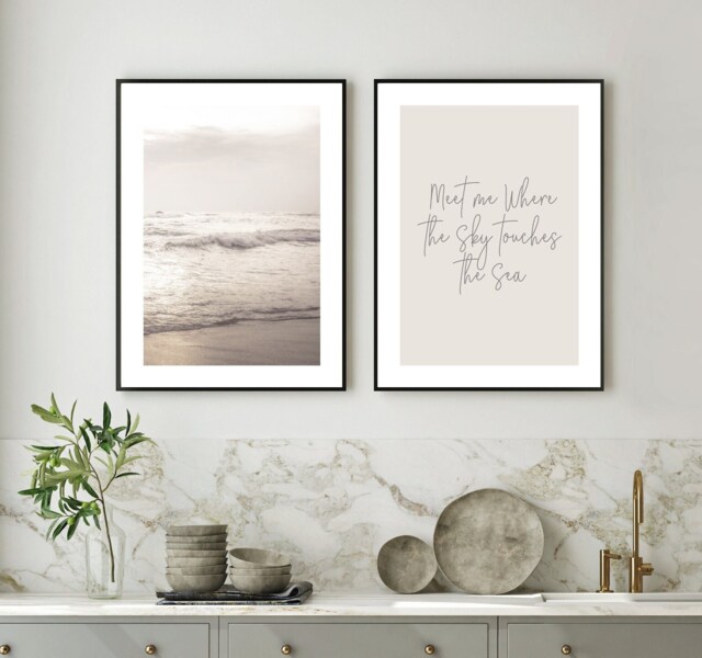 Sea Waves Print Set, Beach Quote, Calming Bathroom Wall Art, Calm Print, Neutral Bathroom, Set - image 1