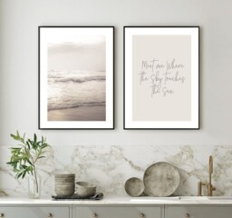 Sea Waves Print Set, Beach Quote, Calming Bathroom Wall Art, Calm Print, Neutral Bathroom, Set - thumbnail 1