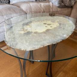 Premium Agate Geode Table 2 - 15Kg - Glass 60cm L53xw38cm Druzy Cluster Grey White Crystal Quartz - thumbnail 3