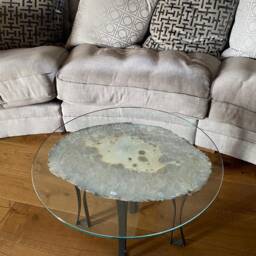 Premium Agate Geode Table 2 - 15Kg - Glass 60cm L53xw38cm Druzy Cluster Grey White Crystal Quartz - thumbnail 2