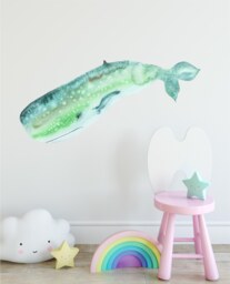 Watercolor Green Whale Wall Decal Ocean Sea Life Removable Fabric Sticker - thumbnail 1