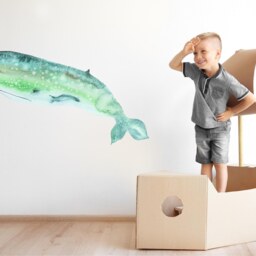 Watercolor Green Whale Wall Decal Ocean Sea Life Removable Fabric Sticker - thumbnail 2