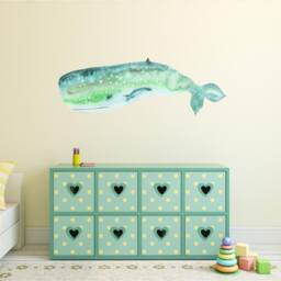 Watercolor Green Whale Wall Decal Ocean Sea Life Removable Fabric Sticker - thumbnail 3