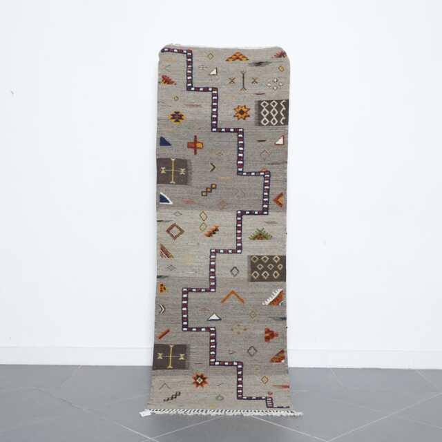 Gray Moroccan Kilim Runner Rug Handwoven Berber Wool Hallway Carpet - image 1