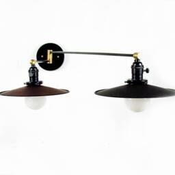 Double Swing Arm Industrial Wall Lamp Black Shades Light Kitchen Fixture Adjustable Lighting Dining Room Sconce - thumbnail 3